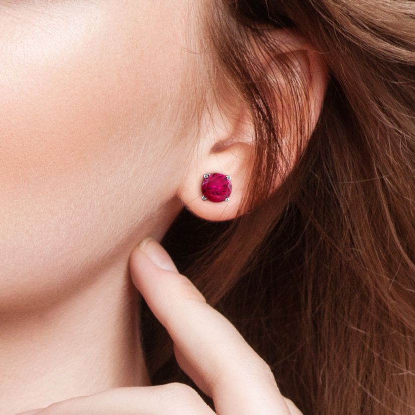 Lab Created 3 Piece Set of Created Ruby and Created Multi-Color Sapphire Stud Earrings in Sterling Silver