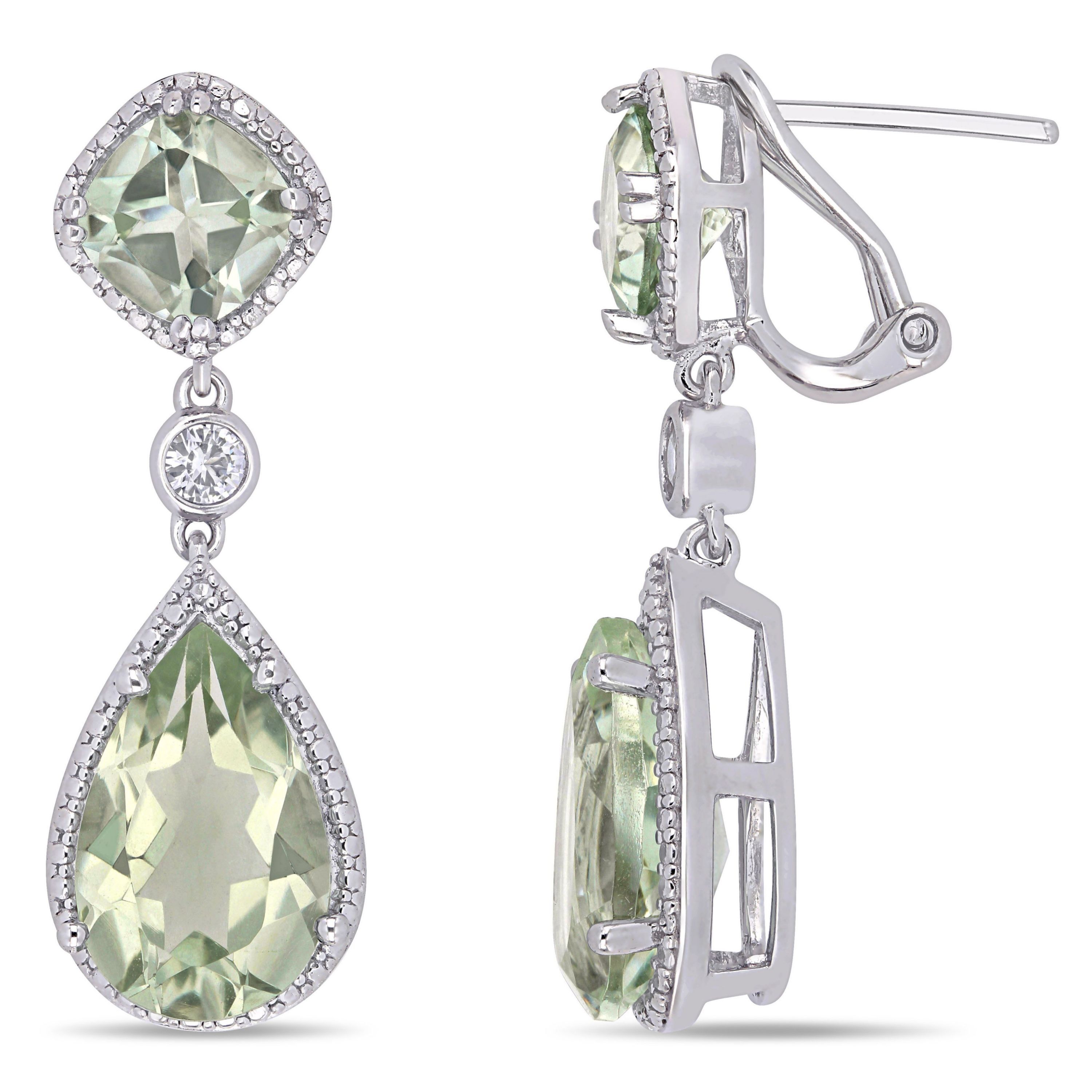 Lab Created Green Quartz and Created White Sapphire Teardrop Earrings in Sterling Silver