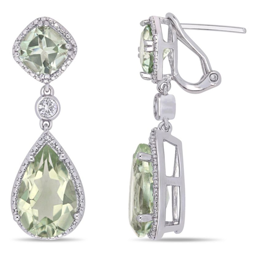 Lab Created Green Quartz and Created White Sapphire Teardrop Earrings in Sterling Silver