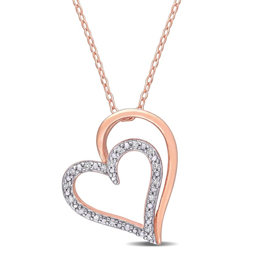 1/10 ct. t.w. Diamond Pendant with Chain in Rose Plated Sterling Silver