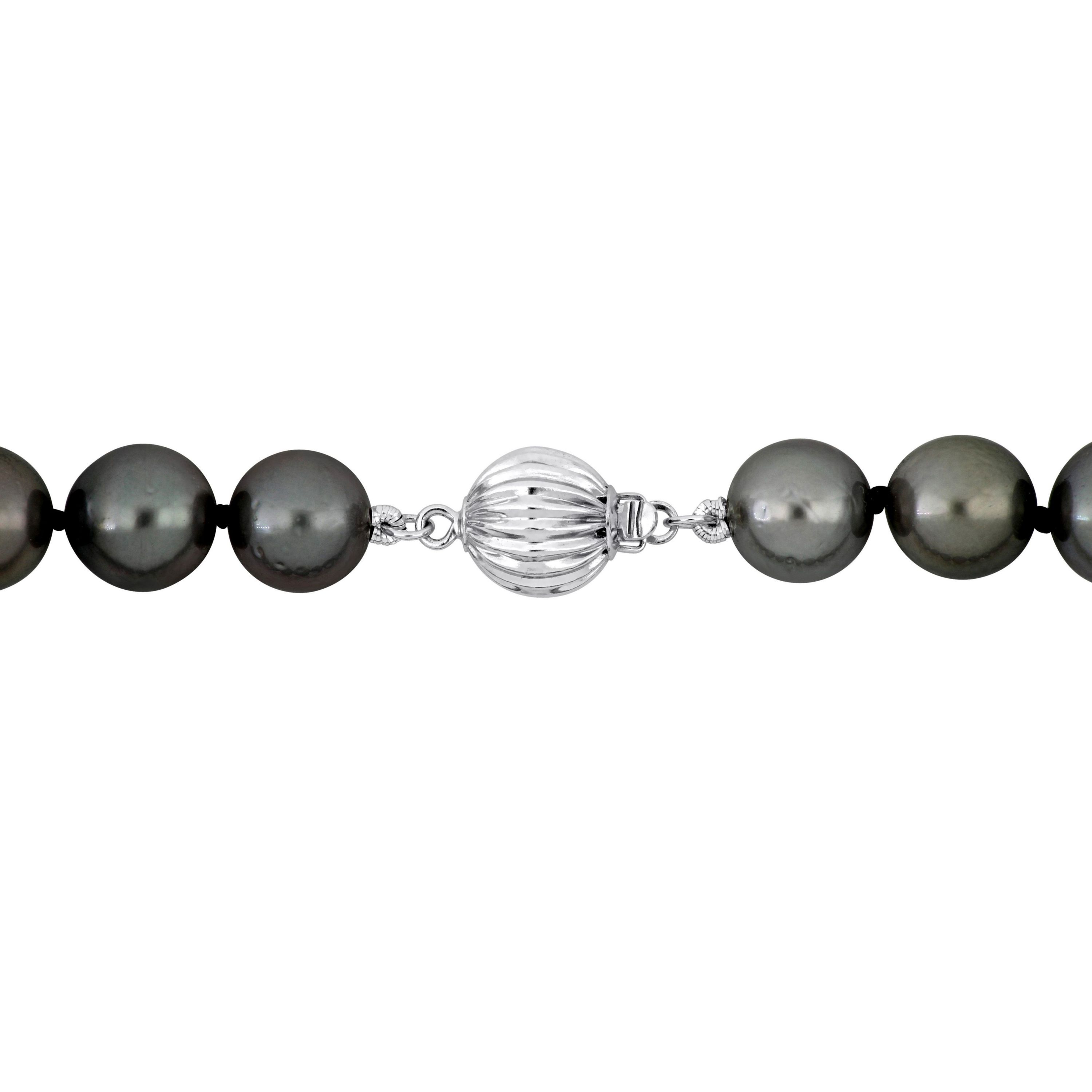 Tahitian Cultured Pearl and 1/10 ct. t.w. Diamond Necklace in 14K White Gold