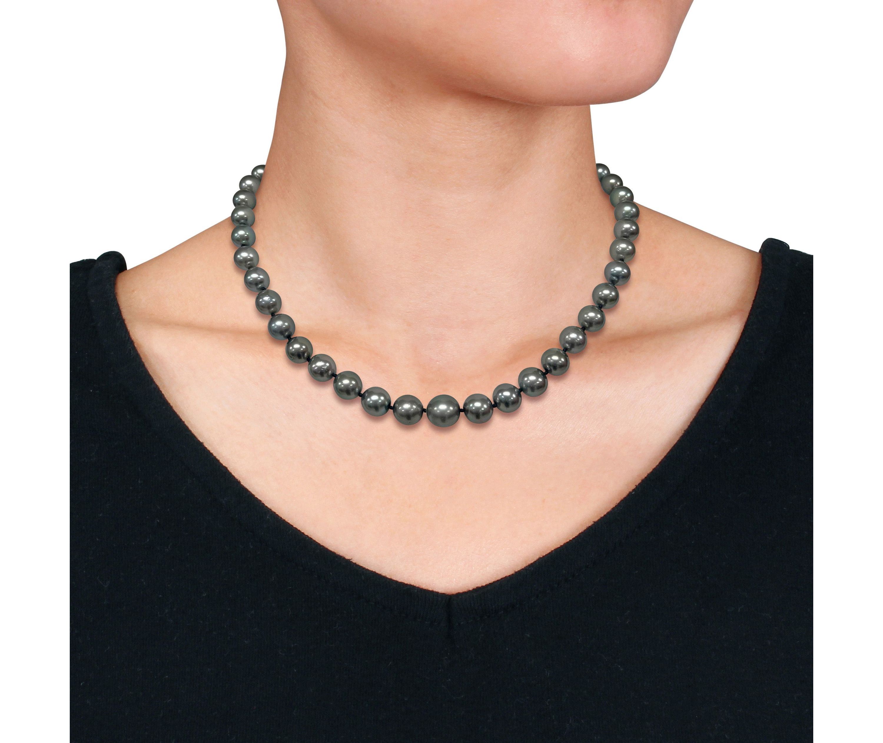 Tahitian Cultured Pearl and 1/10 ct. t.w. Diamond Necklace in 14K White Gold
