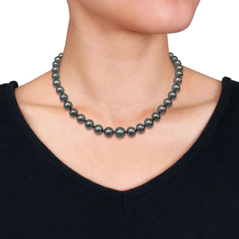 Tahitian Cultured Pearl and 1/10 ct. t.w. Diamond Necklace in 14K White Gold