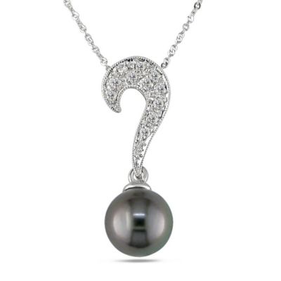 Belk & Co Tahitian Black Pearl and 1/5 ct. t.w. Diamond Pendant with Chain in 14K White Gold -  0075000690087