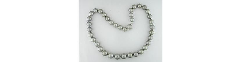 Silver Tahitian Cultured Pearl and Diamond Accent Necklace with 14K White Gold Clasp