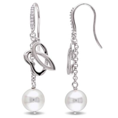 Belk & Co Freshwater Cultured Pearl and 1/10 ct. t.w. Diamond Cuff Earrings in Sterling Silver, White -  0075000688619