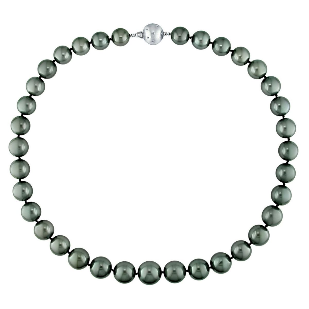 Black Tahitian Cultured Pearl and Diamond Ball Clasp Necklace with 14K White Gold Clasp