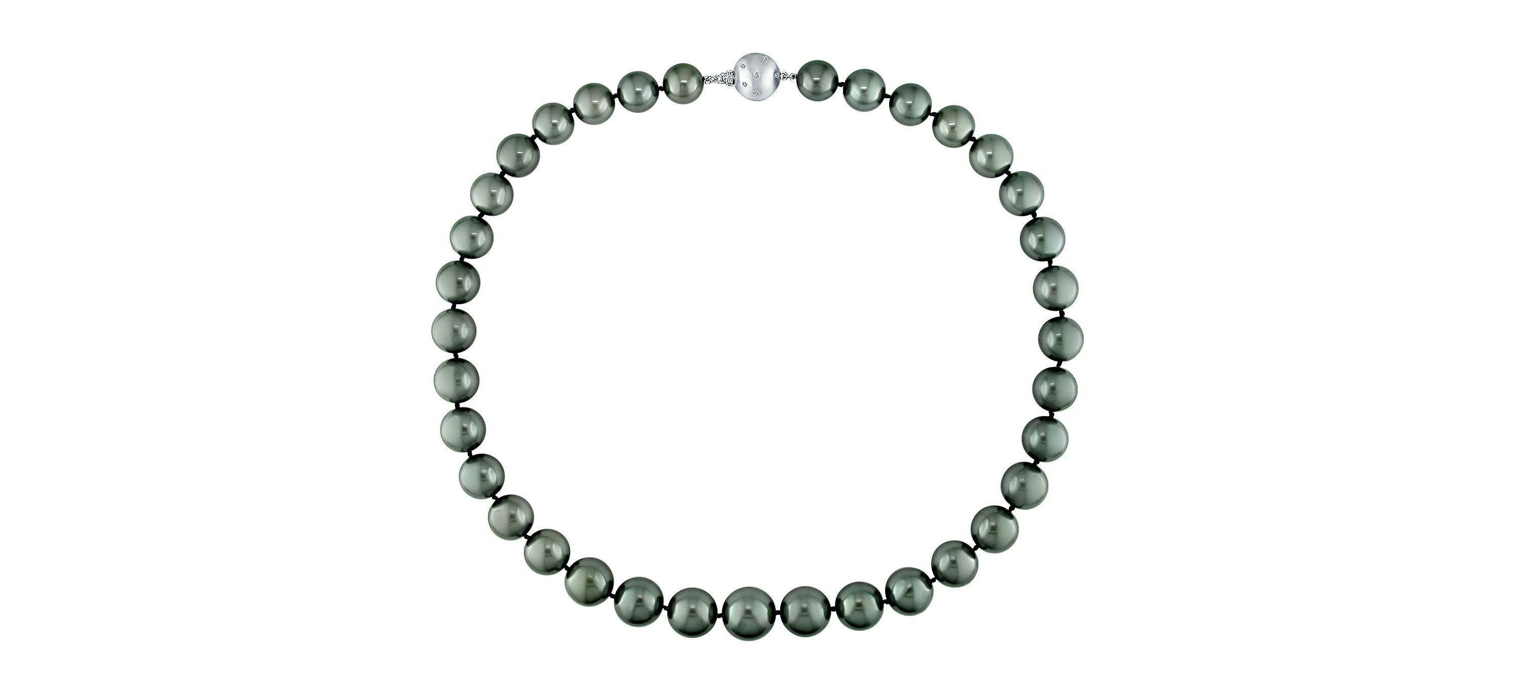 Black Tahitian Cultured Pearl and Diamond Ball Clasp Necklace with 14K White Gold Clasp