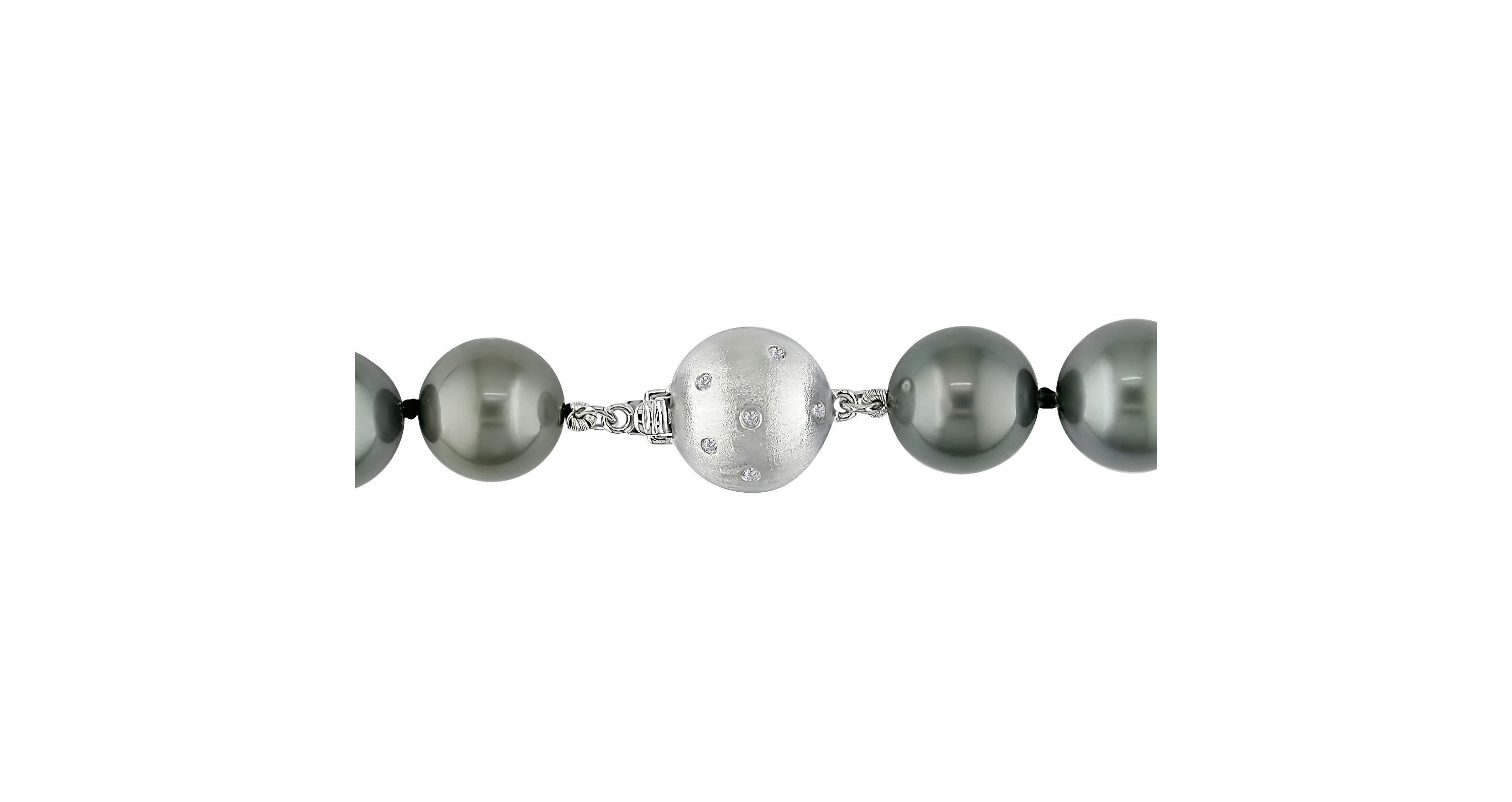 Black Tahitian Cultured Pearl and Diamond Ball Clasp Necklace with 14K White Gold Clasp