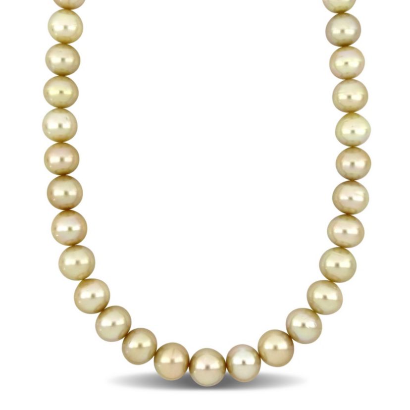 Golden South Sea Cultured Pearl and Diamond Accent Necklace with 14K Yellow Gold Clasp