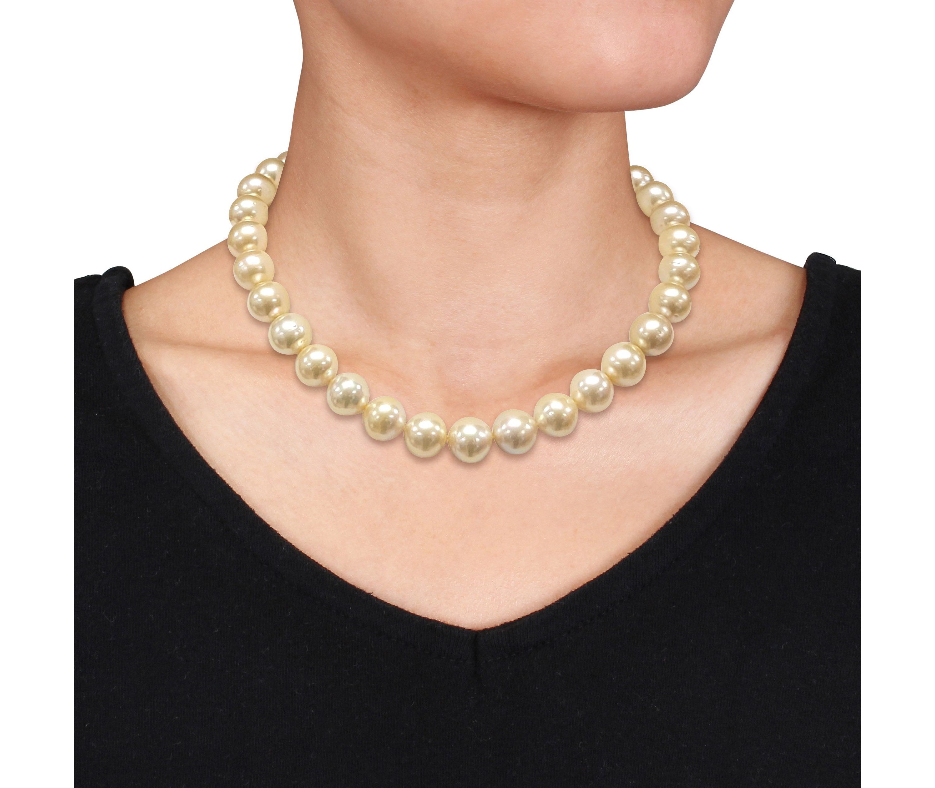 Golden South Sea Cultured Pearl and Diamond Accent Necklace with 14K Yellow Gold Clasp