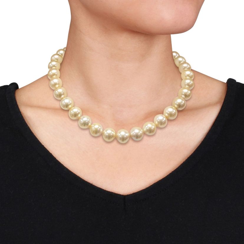Golden South Sea Cultured Pearl and Diamond Accent Necklace with 14K Yellow Gold Clasp
