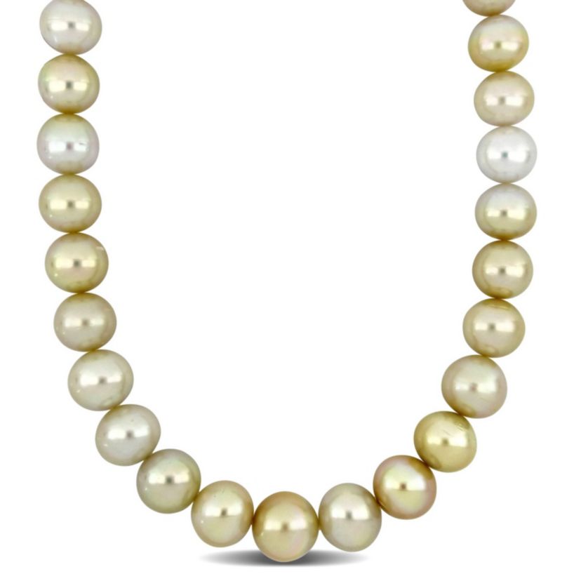 Golden South Sea Cultured Pearl and Diamond Accent Necklace with 14K Yellow Gold Clasp