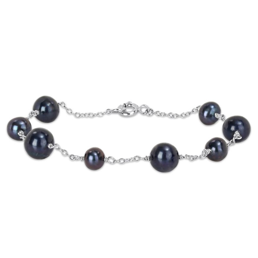 Black Freshwater Cultured Pearl Bracelet in Sterling Silver