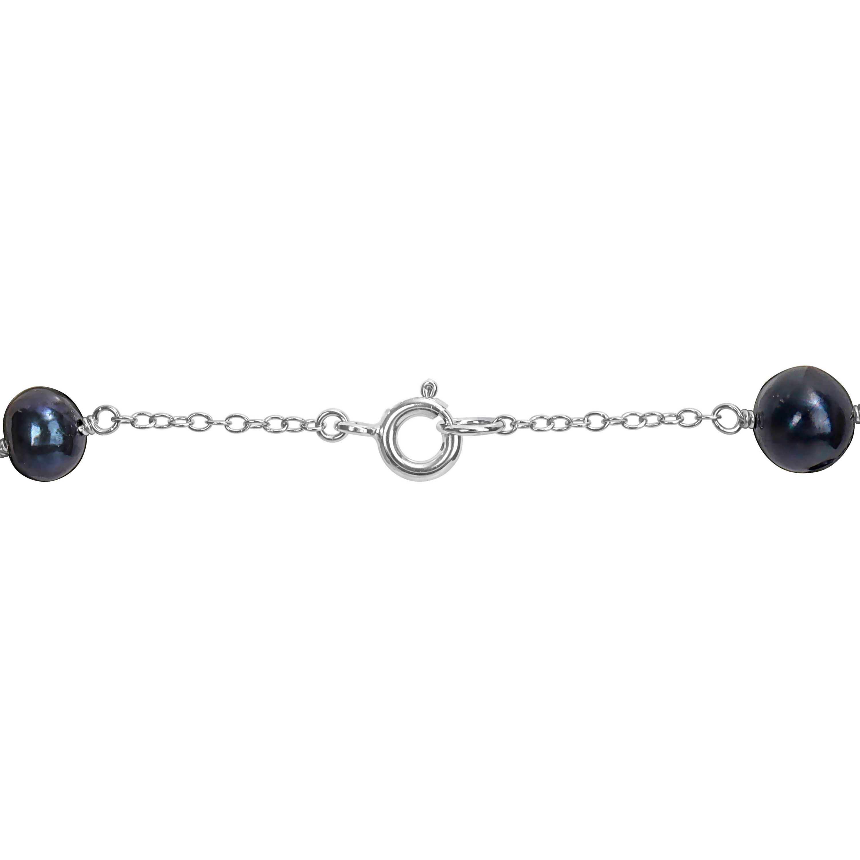 Black Freshwater Cultured Pearl Bracelet in Sterling Silver