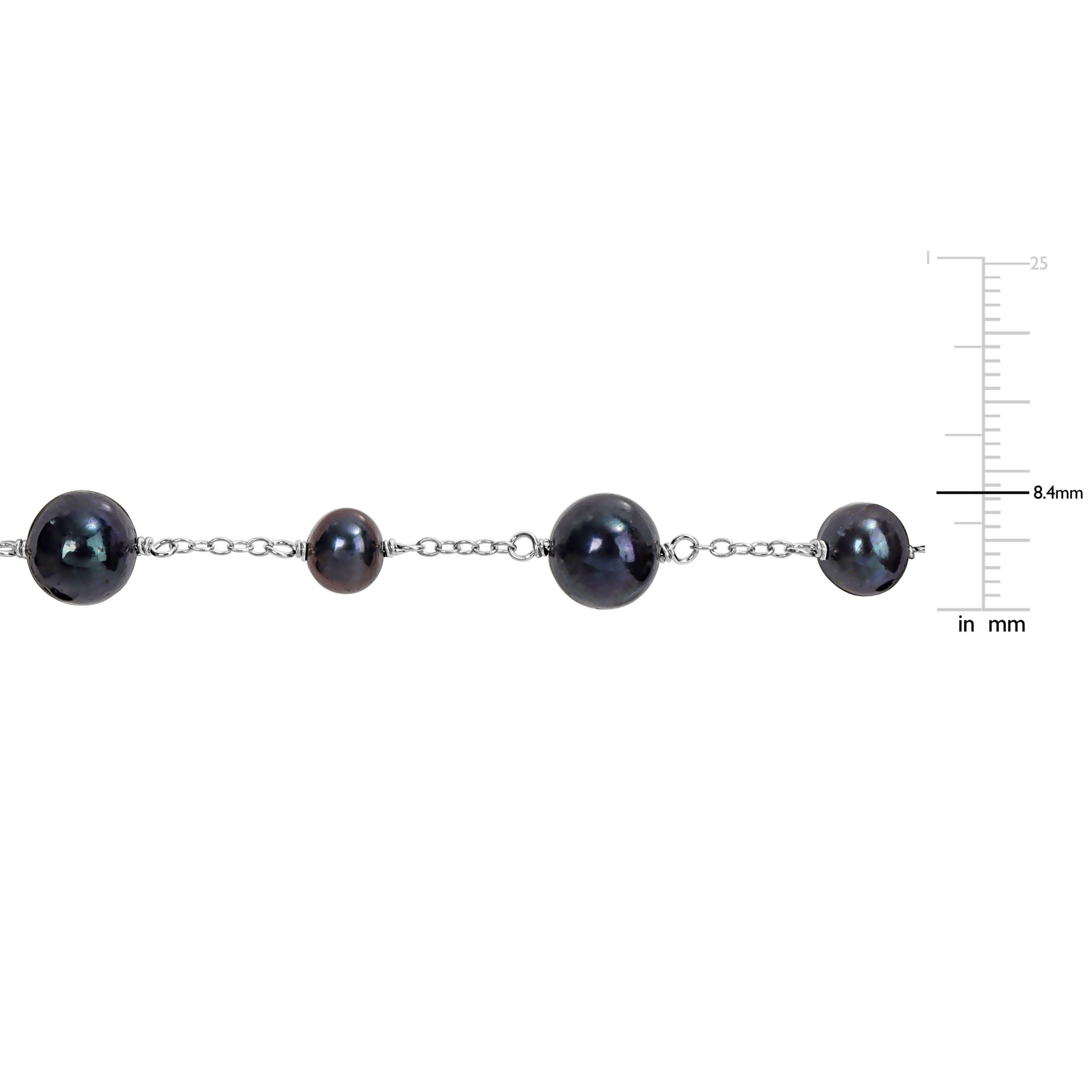Black Freshwater Cultured Pearl Bracelet in Sterling Silver