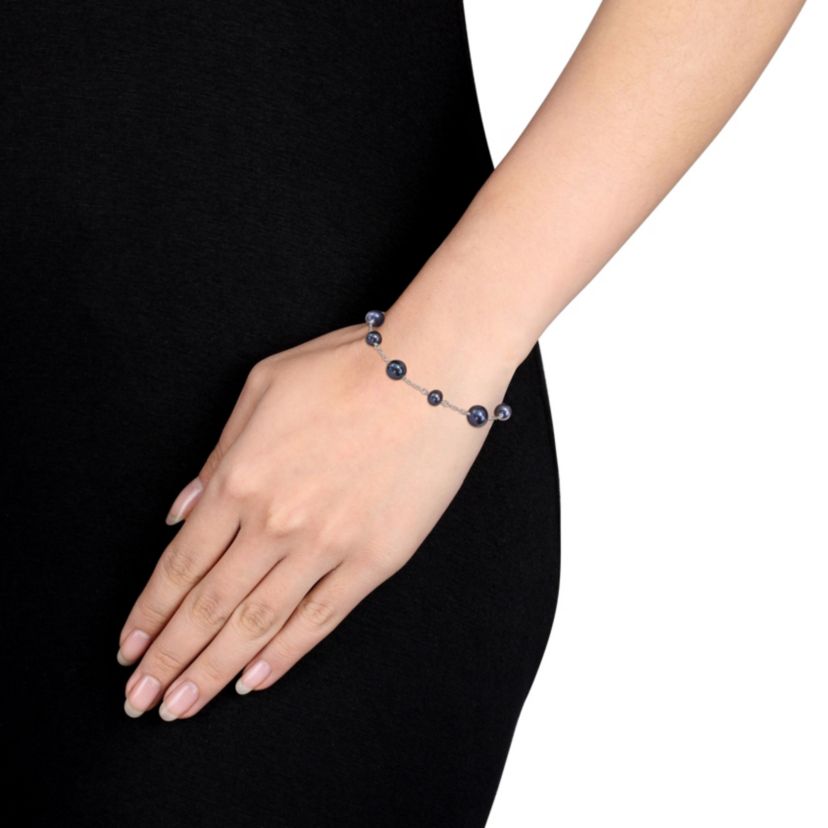Black Freshwater Cultured Pearl Bracelet in Sterling Silver