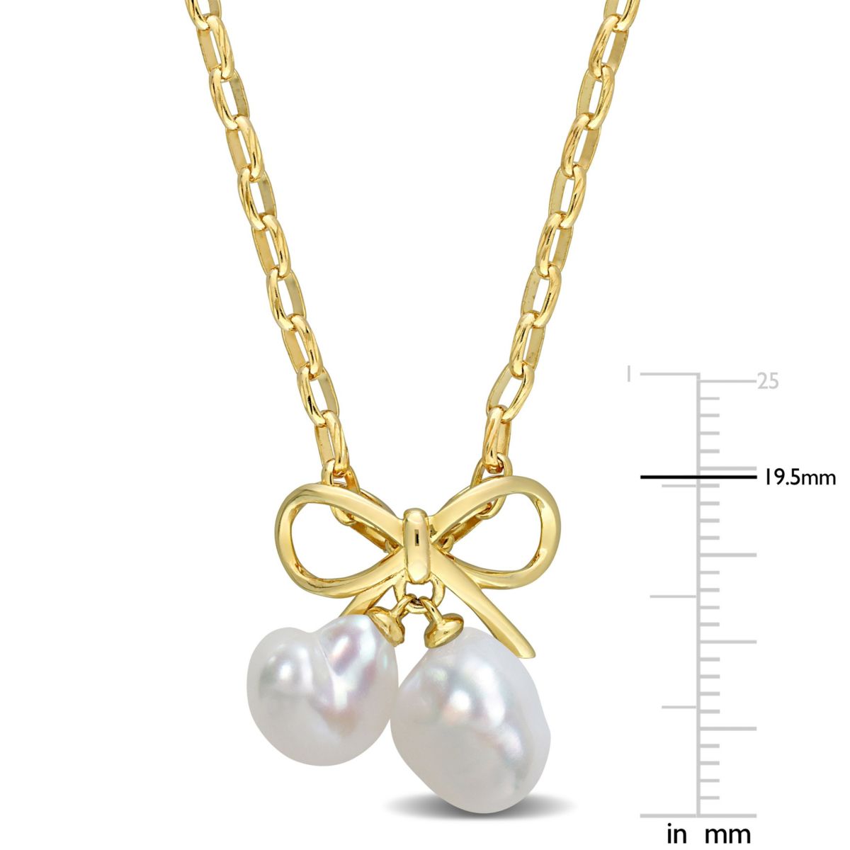 Freshwater Cultured Pearl Bow Pendant with Chain in Yellow Plated Sterling Silver