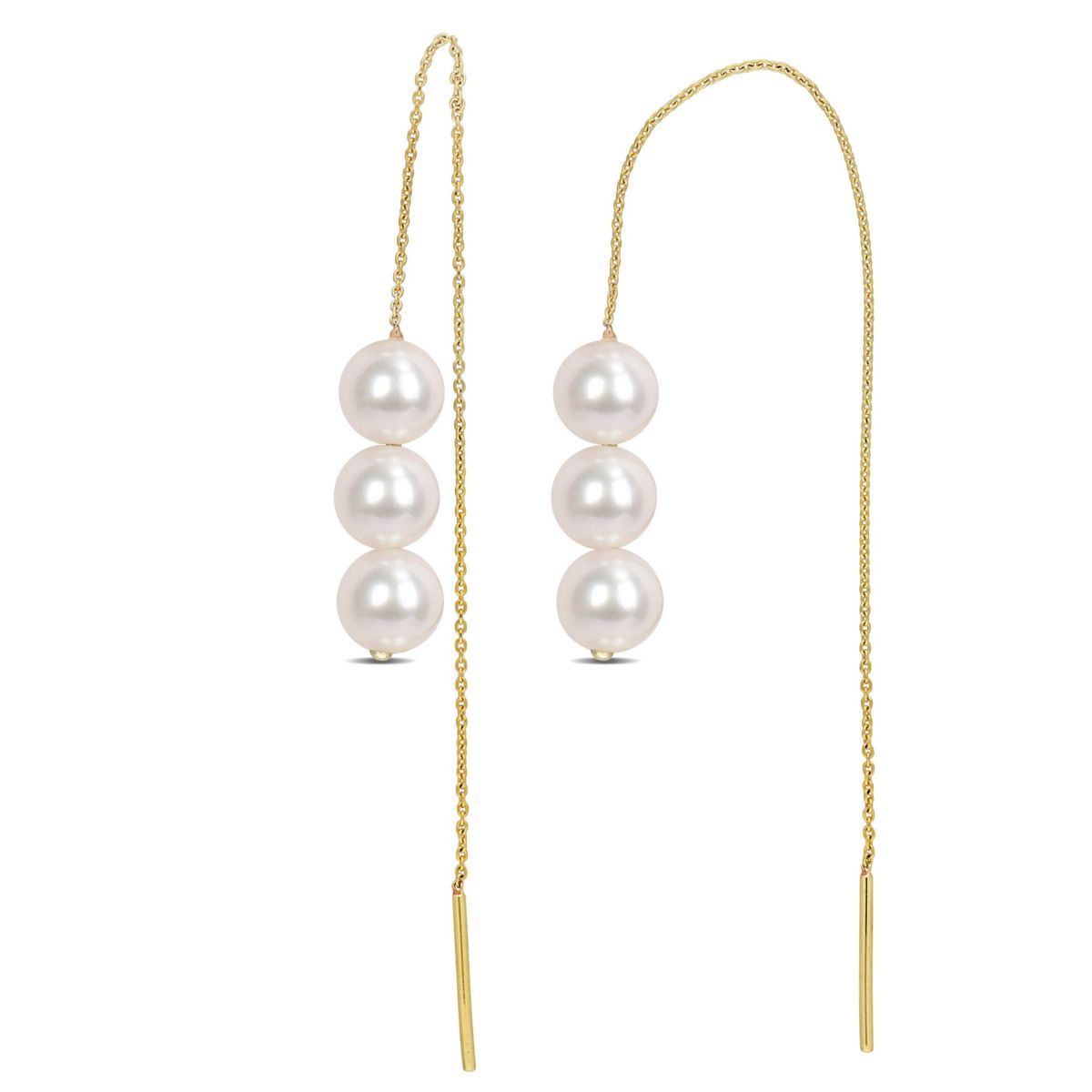Freshwater Cultured Pearl Charm Earrings with chain in 10K Yellow Gold