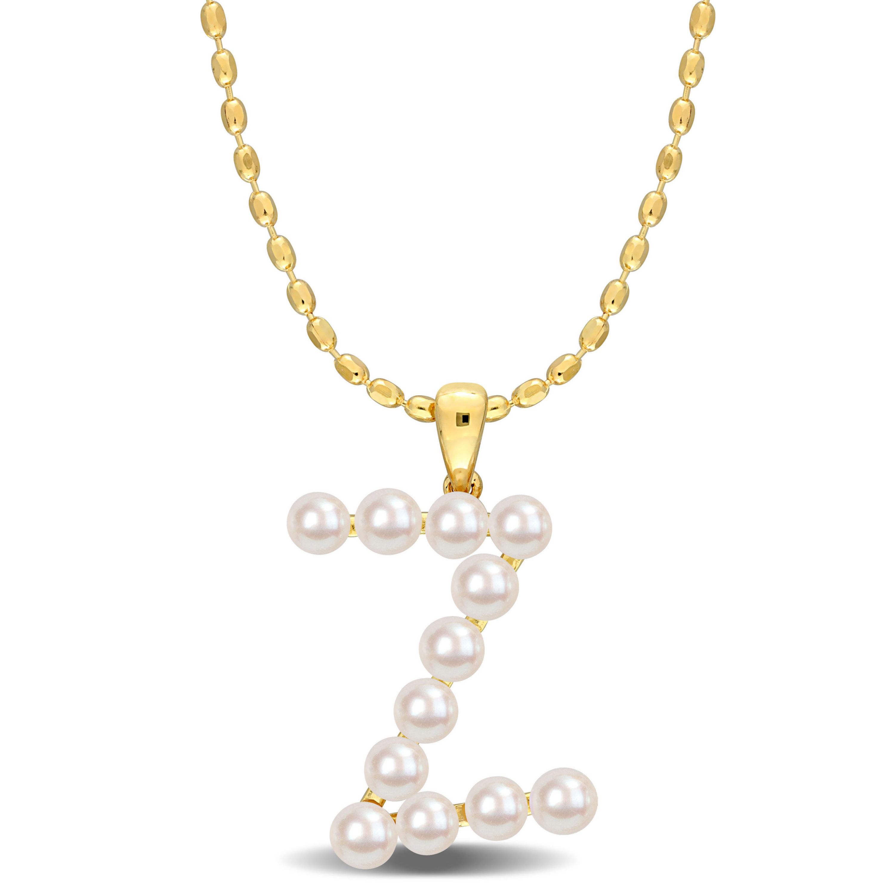 Freshwater Cultured Pearl Fashion "Z" Pendant with Chain in Yellow Plated Sterling Silver