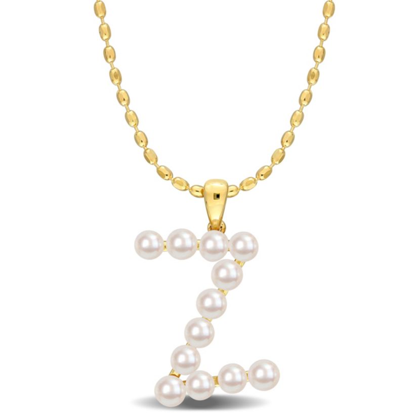 Freshwater Cultured Pearl Fashion "Z" Pendant with Chain in Yellow Plated Sterling Silver