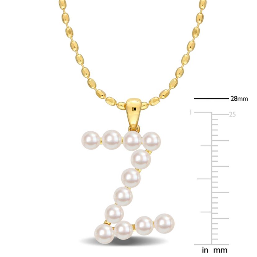 Freshwater Cultured Pearl Fashion "Z" Pendant with Chain in Yellow Plated Sterling Silver