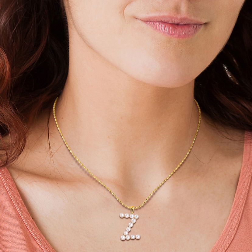 Freshwater Cultured Pearl Fashion "Z" Pendant with Chain in Yellow Plated Sterling Silver