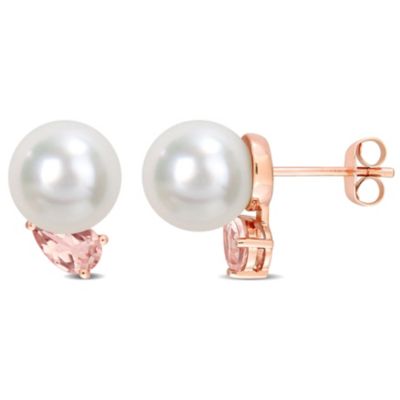 Belk & Co South Sea Cultured Pearl and Morganite Earrings in 14K Rose Gold, Pink
