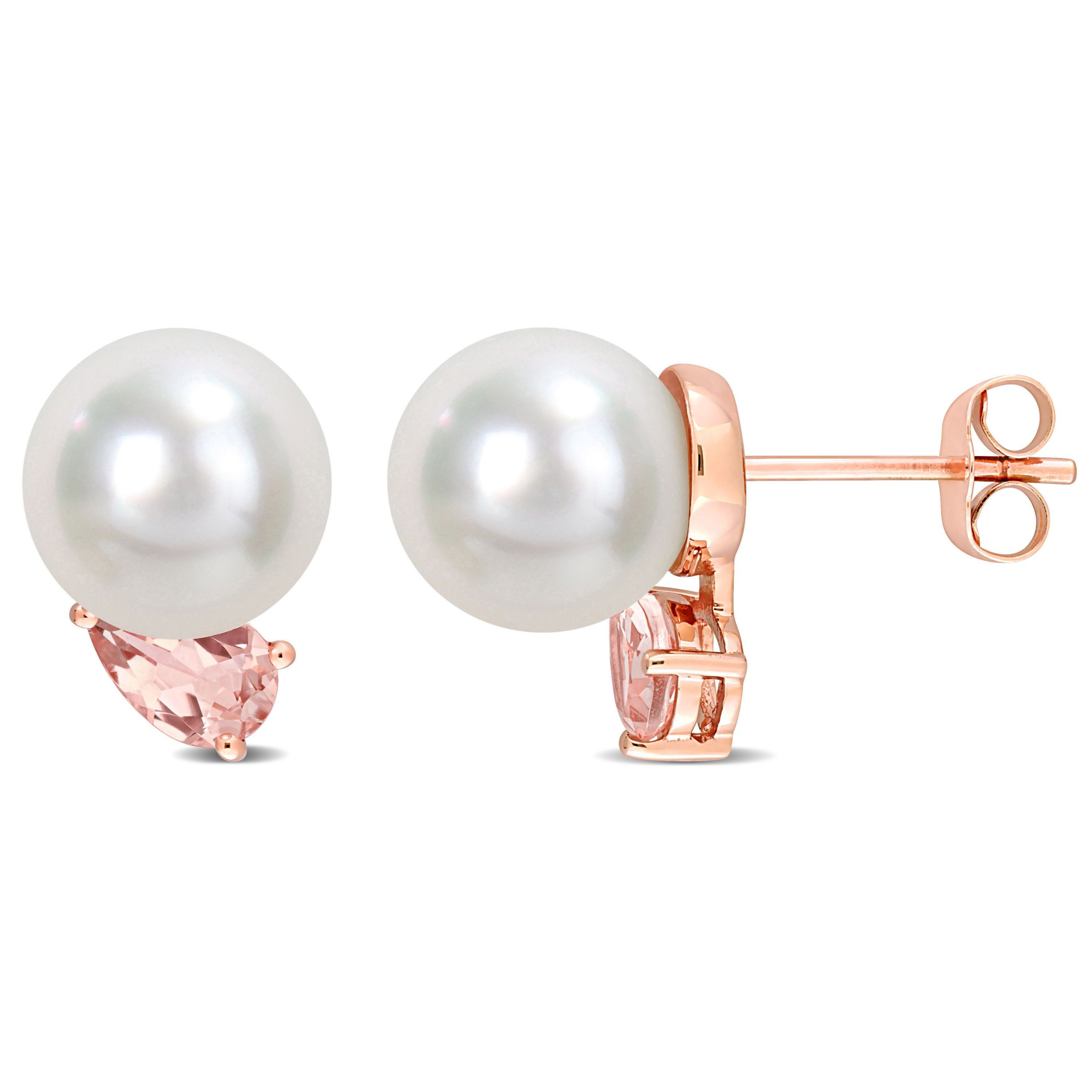 South Sea Cultured Pearl and Morganite Earrings in 14K Rose Gold