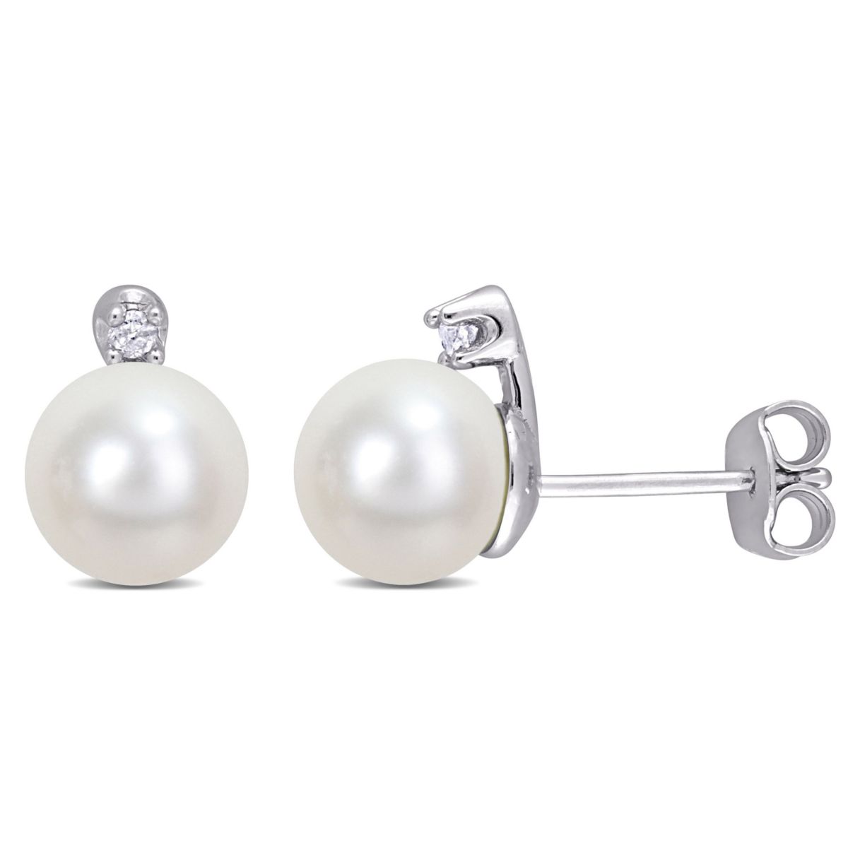 Freshwater Cultured Pearl and Diamond Accent Post Earrings in Sterling Silver