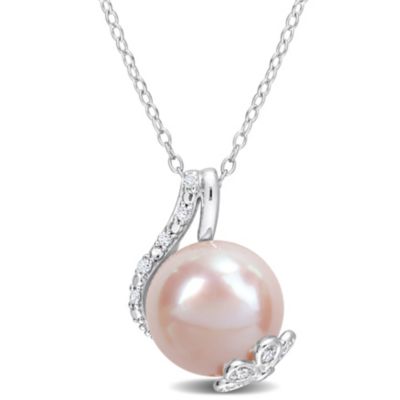 Belk & Co Pink Freshwater Cultured Pearl and 1/10 ct. t.w. Diamond Pendant with Chain in Sterling Silver, White -  0075000690162