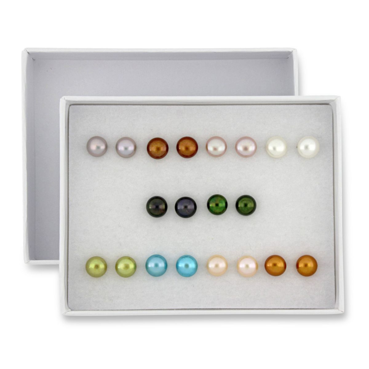 10 Pairs Set of Multi-Color Freshwater Cultured Pearl Stud Earrings in Sterling Silver