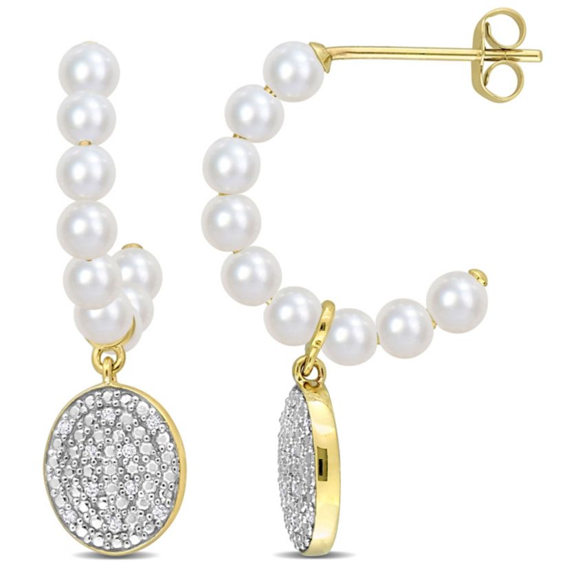Freshwater Cultured Pearl and 1/10 ct. t.w. Diamond Post Earrings in 10K Yellow Gold