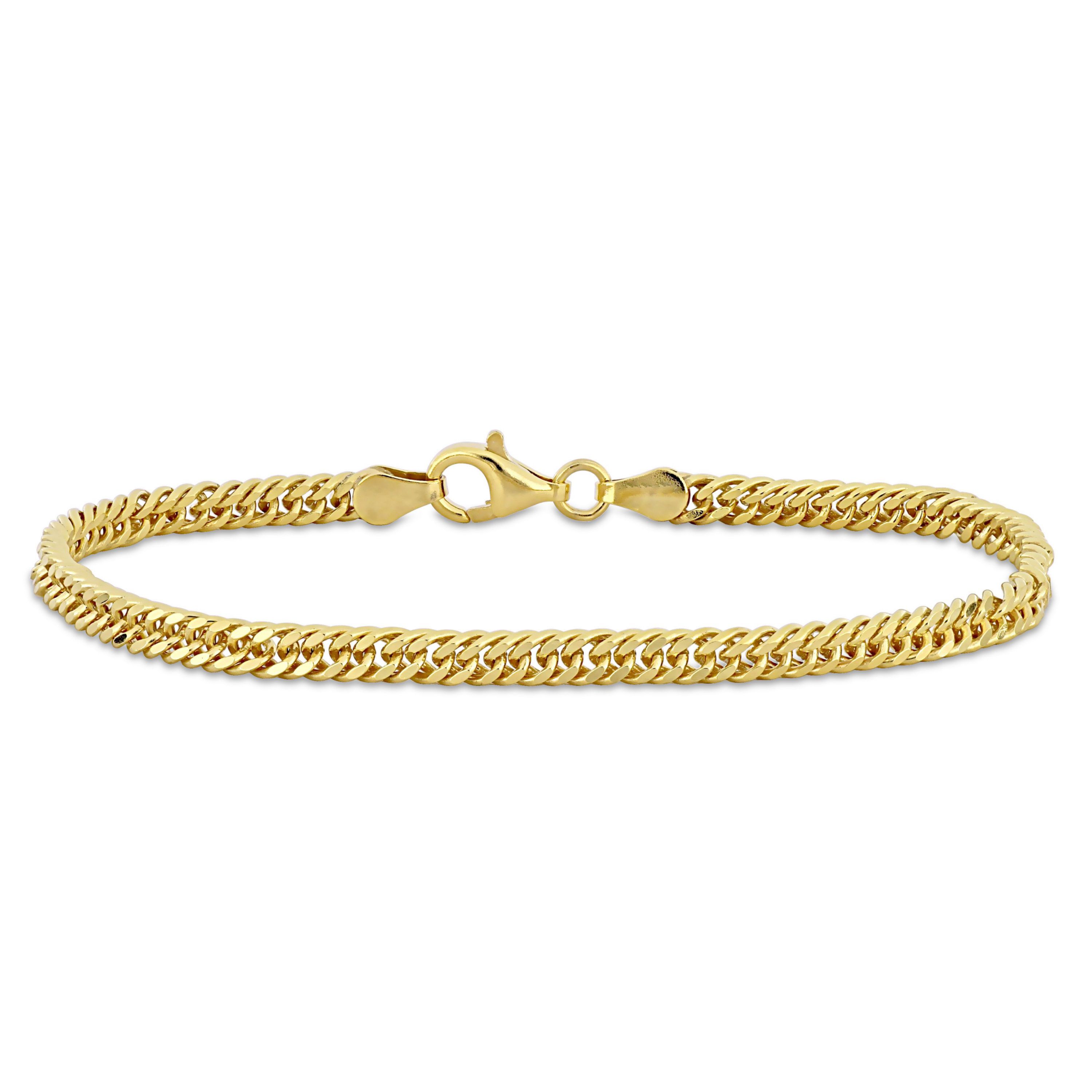 Double Curb Link Chain Bracelet in Yellow Plated Sterling Silver