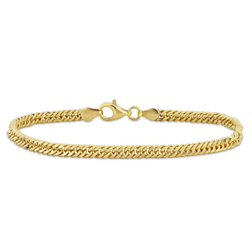 Double Curb Link Chain Bracelet in Yellow Plated Sterling Silver