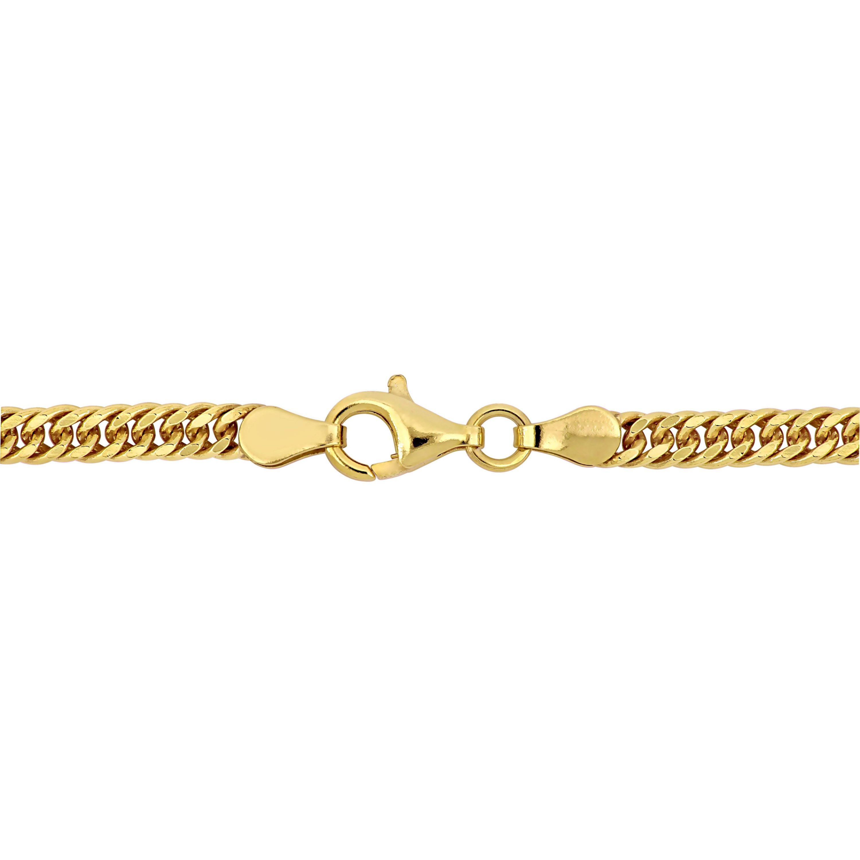 Double Curb Link Chain Bracelet in Yellow Plated Sterling Silver