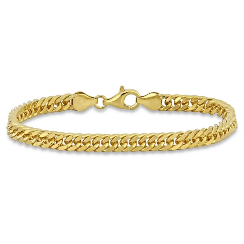 5.5MM Double Curb Link Chain Bracelet in 18K Yellow Gold Plated Sterling Silver