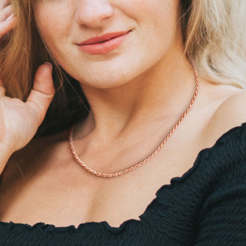 2.2MM Rope Chain Necklace in Rose Plated Sterling Silver