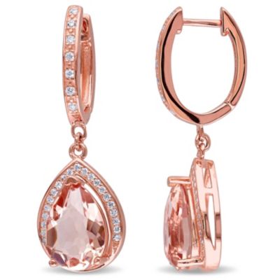 Haylee Jewels Simulated Morganite and Cubic Zirconia Halo Drop Earrings in Rose Plated Silver, Pink, 8.25 in
