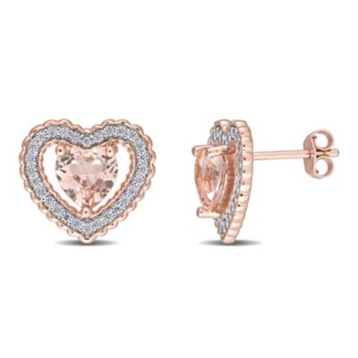 Haylee Jewels Simulated Morganite and Cubic Zirconia Heart Earrings in Rose Plated Sterling Silver, Pink, 8.25 in