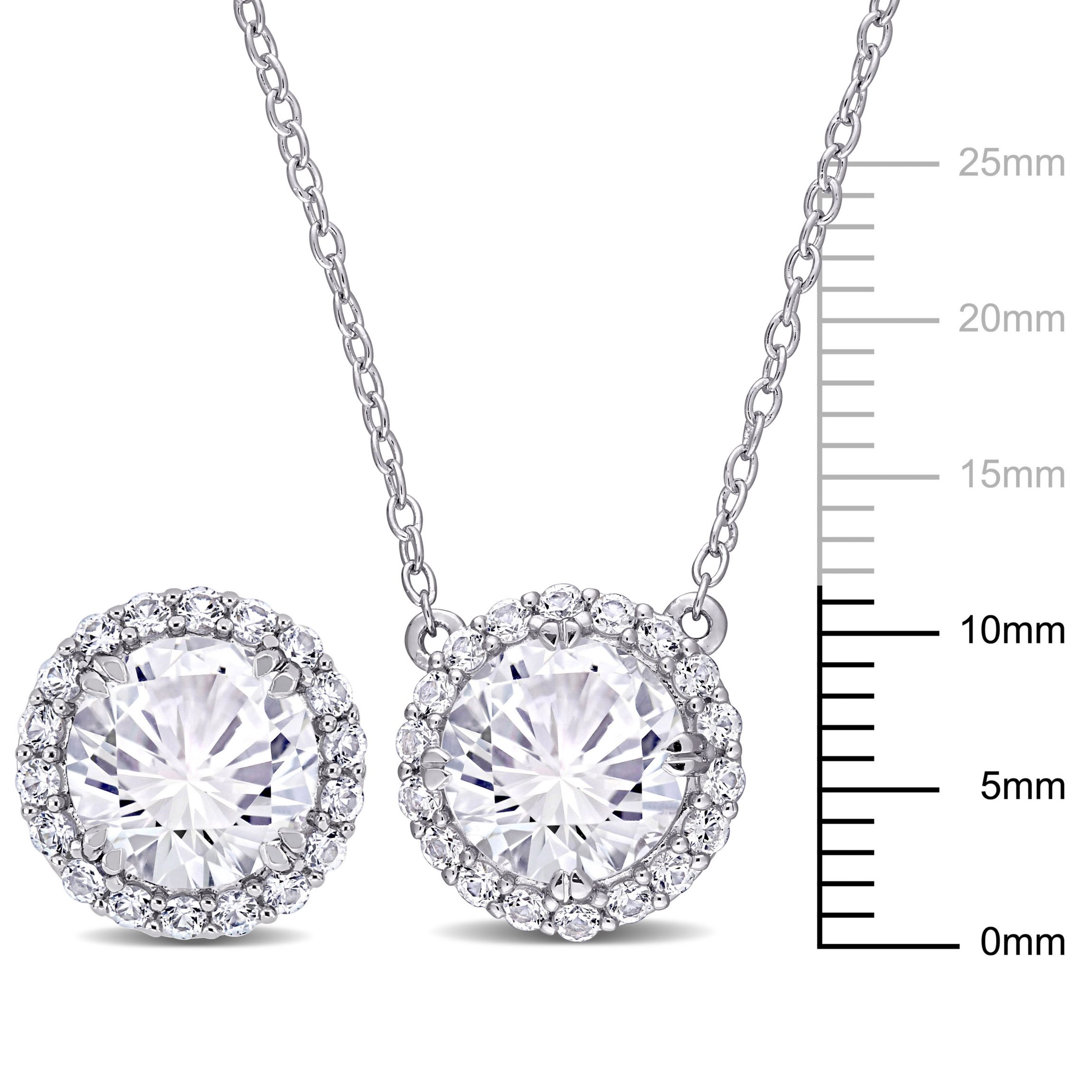 Lab Created 2-Pc Set of Created White Sapphire Halo Earrings and Pendant with Chain in Sterling Silver