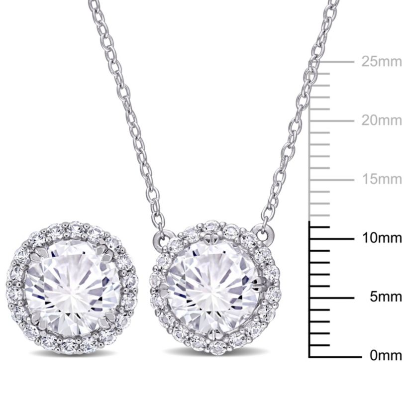 Lab Created 2-Pc Set of Created White Sapphire Halo Earrings and Pendant with Chain in Sterling Silver