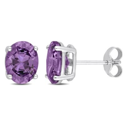 Haylee Jewels Purple Cubic Zirconia Stud Earrings in Sterling Silver, White