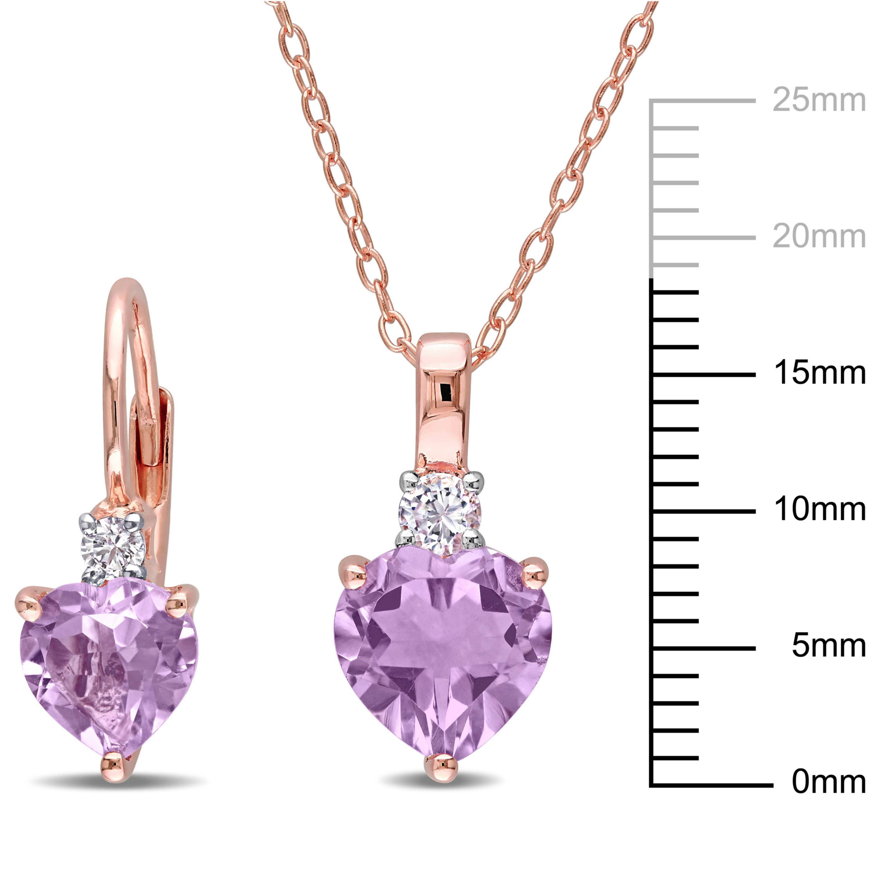 Lab Created 2-Pc Set of Rose de France & Created White Sapphire Heart Earrings & Pendant with Chain in Rose Plated Sterling Silver