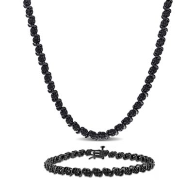 Belk & Co Black Diamond Tennis Bracelet & Necklace in Sterling Silver - 17 in, White