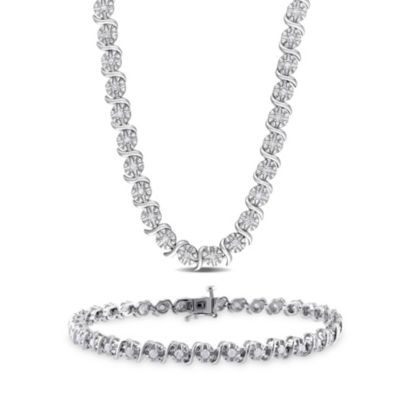 Belk & Co 2-Pc Set of 1.48 ct. t.w. Diamond Tennis Bracelet and Necklace in Sterling Silver, White