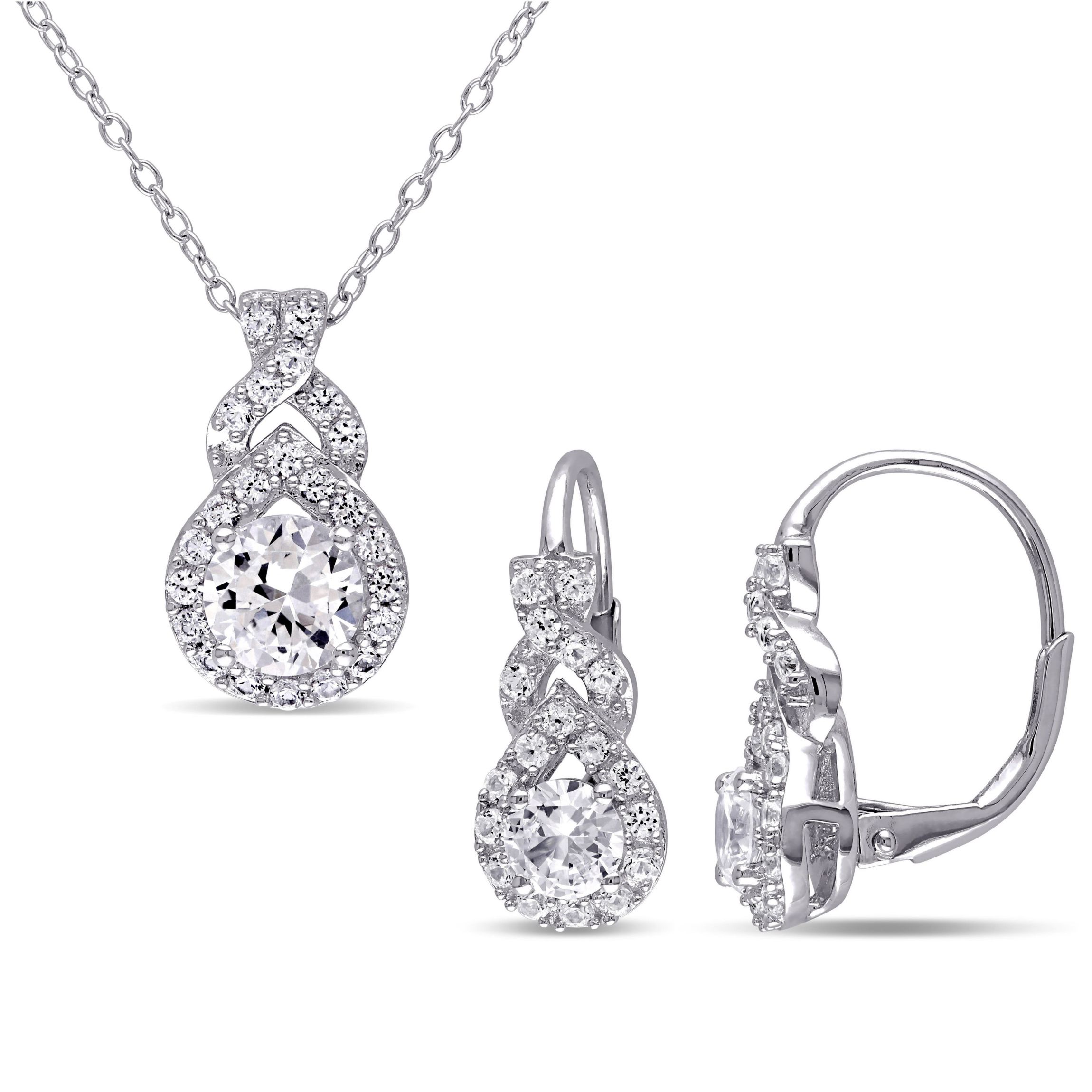 Lab Created 2-Pc Set of Created White Sapphire Twisted Halo Earrings and Pendant with Chain in Sterling Silver