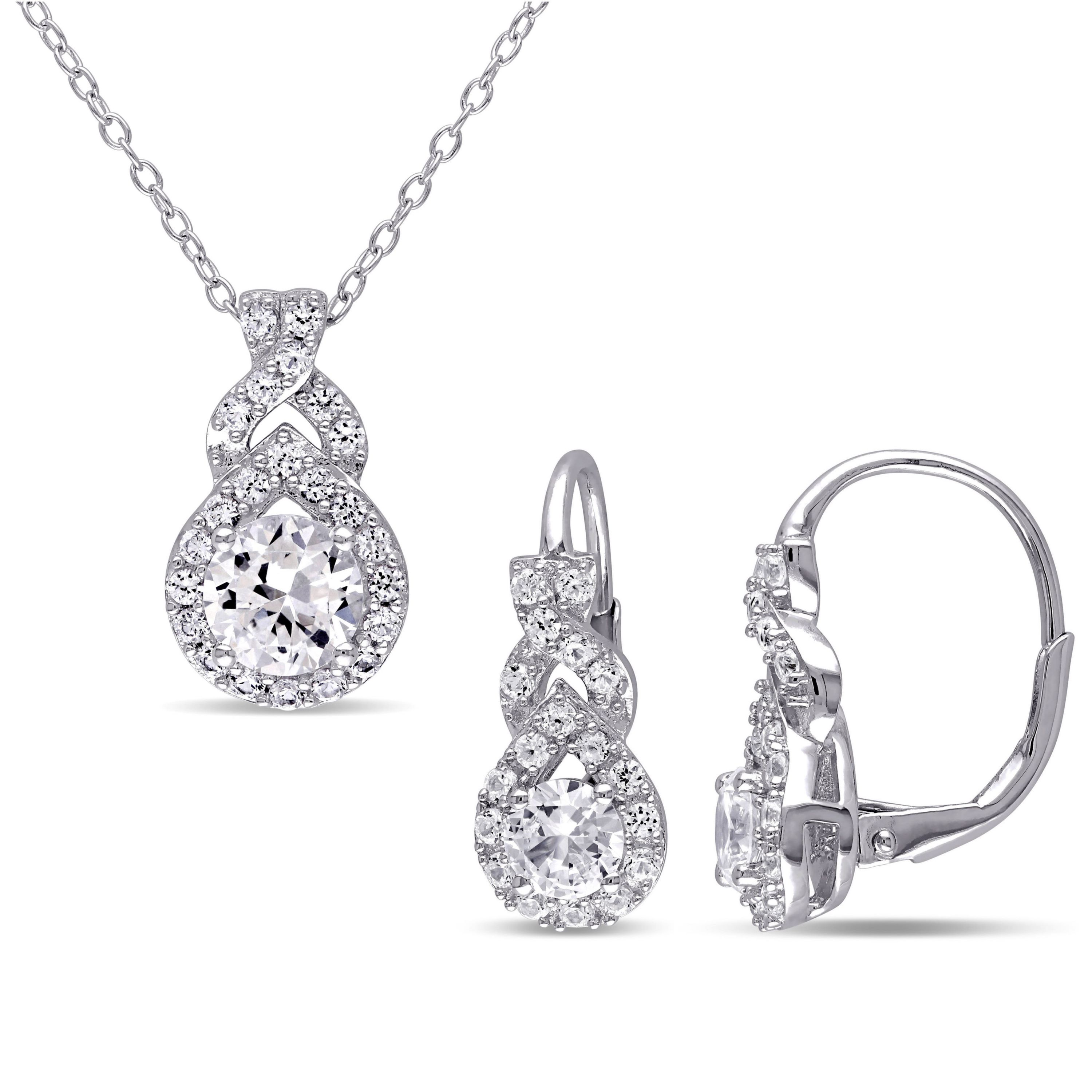 Lab Created 2-Pc Set of Created White Sapphire Twisted Halo Earrings and Pendant with Chain in Sterling Silver