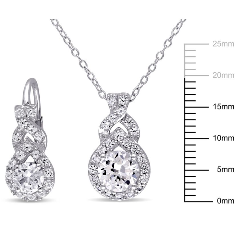 Lab Created 2-Pc Set of Created White Sapphire Twisted Halo Earrings and Pendant with Chain in Sterling Silver