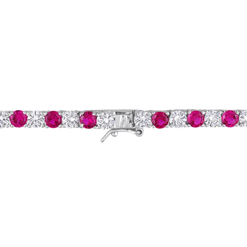 Lab Created 2-Pc Set of Created Ruby and White Sapphire Tennis Bracelet and Necklace in Sterling Silver